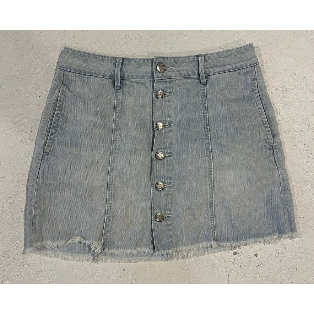 American Eagle Skirt Mini Stretch Button Front Blue Denim Women's 6